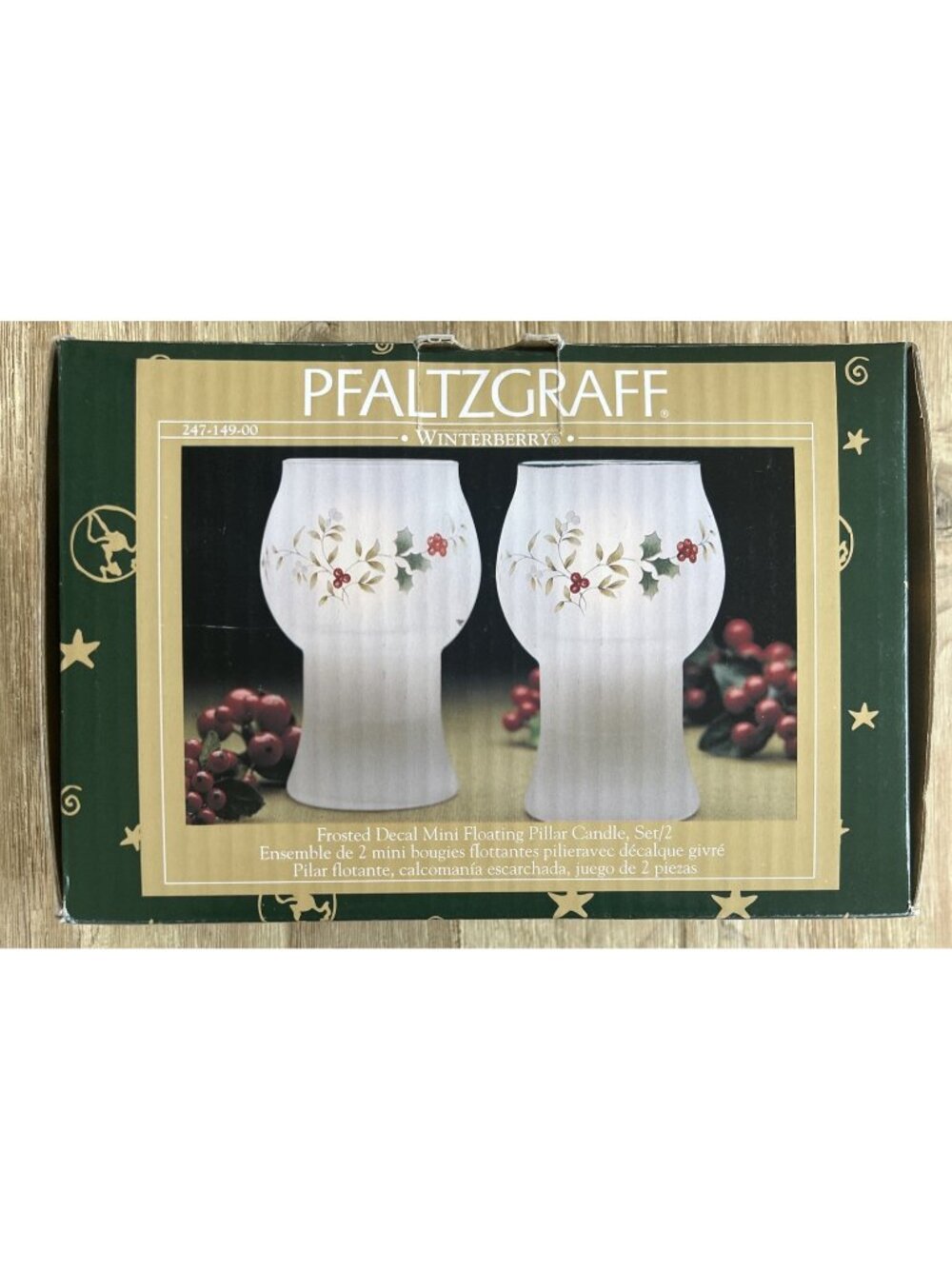PFALTZGRAFF Set of 2 Winterberry Frosted Mini Floating Pillar Candle Holder